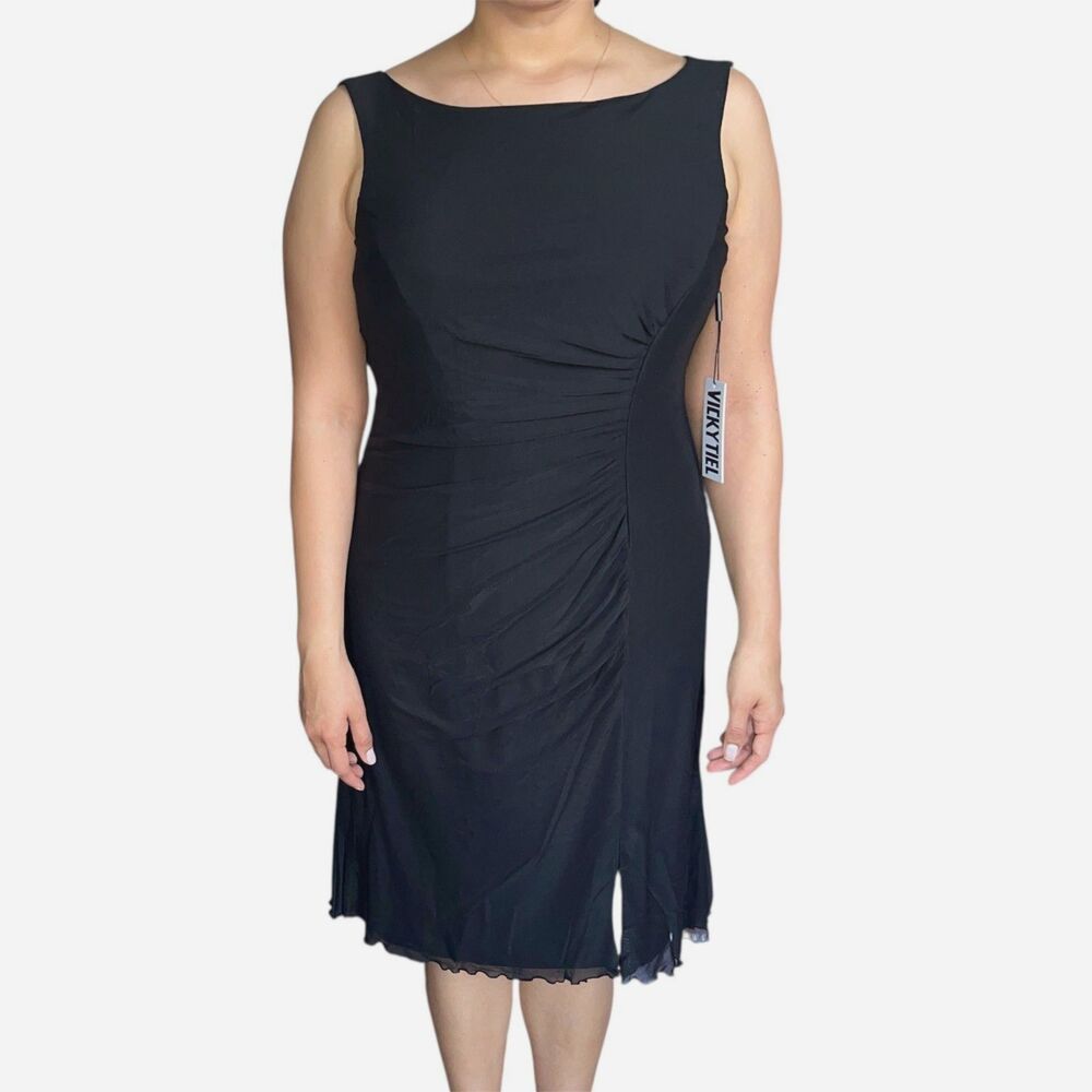 NWT Vicky Tiel Mini Dress Black Small Sleeveless Ruched Mesh